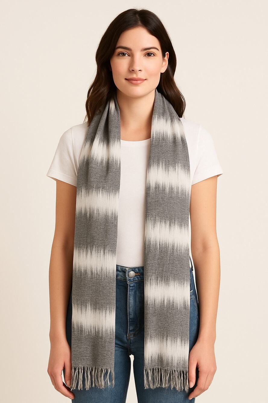 Collection 18 Women’s Heather Grey White Woven Stripe Rectangle Scarf 12x96